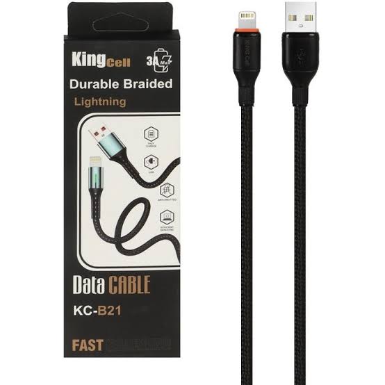 کابل شارژ فست آیفون Lightning برند King Cell مدل KC-B21 مشکی 1 متری